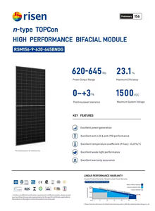 Panneau solaire monocristallin bifacial à double vitrage Risen RSM156-9-620-645BNDG de type N, 620W-645W, efficacité 23,1%, argenté - Product Image 3