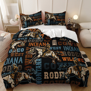 Western Cowboy <strong>Horse</strong> Tamed Print Design <strong>Bedding</strong> Bedroom Enlarged Sheet Duvet Cover <strong>Set</strong> - Product Image 6