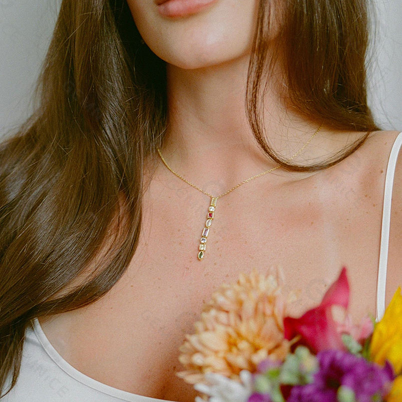 Electroplating Samples Gemnel Birthstone Lariat Necklace 925 Silver Gold Plating Multicolor ...