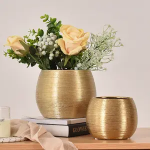 Роскошный большой керамический цветочный горшок с золотым и серебряным покрытием, матовая круглая ваза для суккулентов, настольное украшение для украшения дома и сада