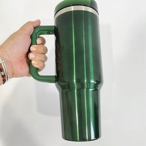 Gobelet personnalisé avec logo H2.0 40oz, cadeau de Noël rouge et vert, sublimation, aspect métallique brillant, avec poignée et paille - Product Image 4