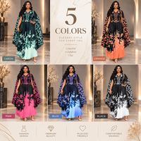 Nouvelle Arrivée 2026 – Robe Longue Plissée Élégante Noire Brodé et Imprimé avec Manches Cape pour Femme, Idéale pour Mariage et Soirée