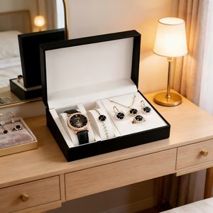 LP37 Oferta Especial: Set de Cinco Piezas para Mujer, Reloj de Cuarzo con Correa de Cuero, Collar, Anillo, Set de Joyería, Regalo con Aretes de Rubí, MOQ Bajo - Product Image 5