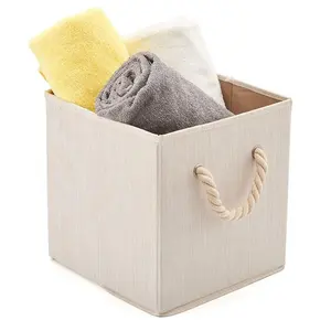 Stoff Lagerplätze für Cube Organizer mit Baumwolle Seil Griffe, faltbare Korb Box Faltbare Bambus für Home 10,5x10,5 x11''