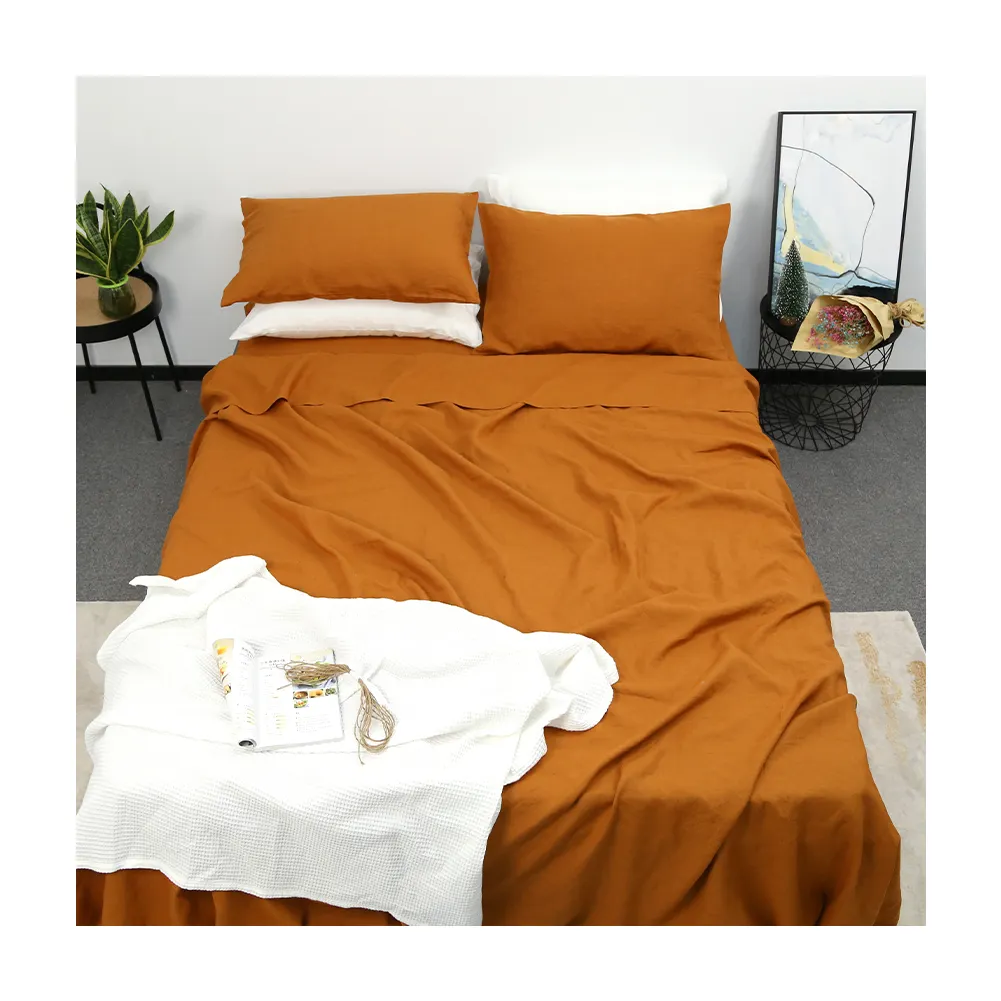 Organic Hotel Industrial Pure Linen Bedding Set European Linen Bed Sheets