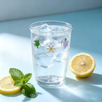 Mignon verre à boisson en verre borosilicate transparent de 14 oz avec motif floral, tasse à café glacé pour usage quotidien, cadeau pour restaurant
