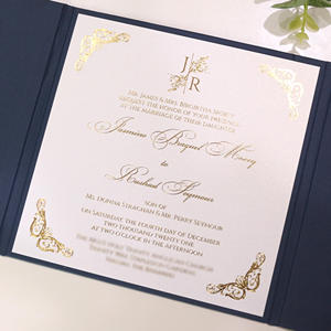 Blue Folio Hardboard Luxury <strong>Christening</strong> <strong>Invitations</strong> with Gold Foil Marriage Wedding <strong>Invitation</strong> Card - Product Image 4