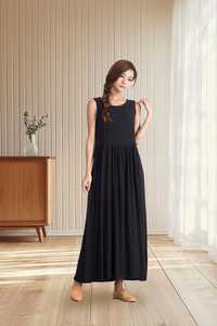 Vestido Maxi de Lino y Algodón sin Mangas para Mujer, Cuello Alto, Estilo Bohemio, Holgado, con Bolsillos, Venta al Por Mayor B2B, Exportación - Product Image 1