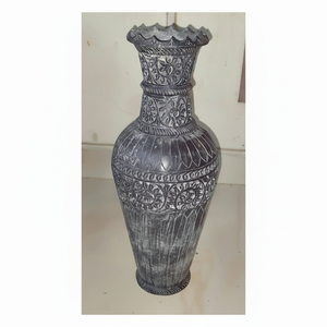 Vase à fleurs en pierre de savon noire Pure faite à la main, sculpture d'art Floral et gravure pour la décoration de la maison - Product Image 1