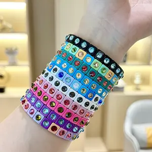 2024 Novo Design Multi Cor Liga De Cobre Pulseiras Brilhante Moda Jóias Hot Trendy Bangles Zircon Diamante Gemstone Mulheres