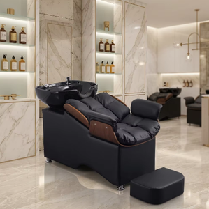 Station de lavage de cheveux inclinable pour salon avec repose-pieds et bac intégré - Product Image 1
