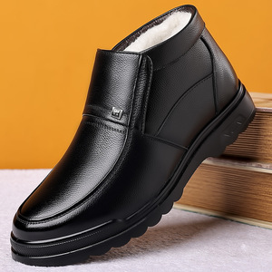 Botas de invierno para hombre, de cuero genuino, forradas de lana, antideslizantes, con punta redonda, para la nieve, para padres mayores. - Product Image 1