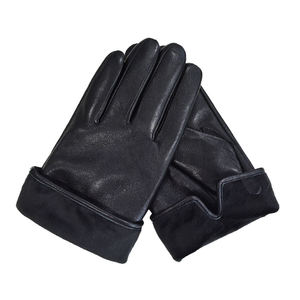 Gants en cuir noir de luxe pour hommes, gants chauds d'hiver en cuir de mouton véritable pour la conduite automobile - Product Image 6