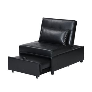 Sofá cama otomano plegable de piel sintética negra contemporánea DB - Product Image 3