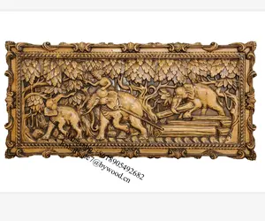 wood carving decorative elephant wall panel