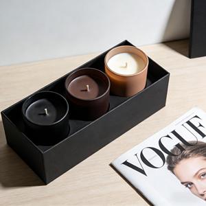 Ensemble de 3 bougies parfumées en cire de soja en céramique minimaliste, noir, marron et beige, pour la décoration de la maison, aromathérapie, coffret cadeau - Product Image 1