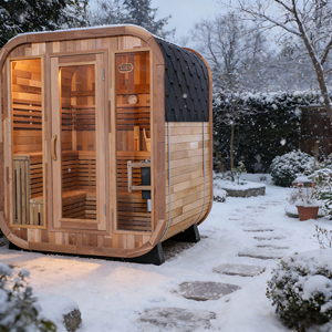 Sauna carré extérieur pour 4 à 6 personnes avec véranda, sauna à vapeur en cèdre rouge avec chauffage de 9 kW, toit en asphalte noir, porte en verre trempé - Product Image 3