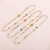 Collier en perles d'eau douce naturelles en acier inoxydable, bouton OT, perles exquises, best-seller
