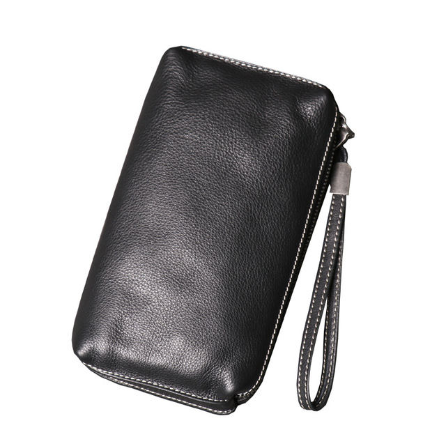 JM Top Layer of Cowhide Clutch Bag Soft Long Wallet Fashion Simple Phone Purse for Men Women Storage Bag for Organization
