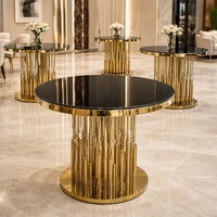 Meubles de mariage, table ronde en verre pour desserts et gâteaux, tables à cocktails en acier inoxydable doré pour événements, fêtes et restaurants d'hôtel