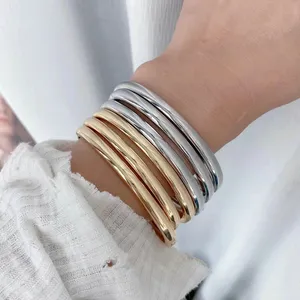 High Quality Gold Plated Sliver Colors Cuff Bangle Polishing Stainless Steel Open Size Bangle