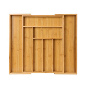 Bamboo 8 Compartment Knife <b>Storage</b> <b>Box</b> Extendable <b>Drawer</b> Organizer Rectangular Tableware Holder - Product Image 5