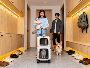 Large Capacity Double-layer <strong>Pet</strong> Suitcase Breathable for Spring and Summer Backpack Push-pull cat Handbag with Bus Design for <strong>Pet</strong> - Product Image 2