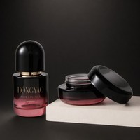 Ensemble de flacons de sérum pour soins de la peau en verre dégradé noir à bordeaux avec bouchon à vis, pompe dorée, 50 ml, 100 ml, flacon de lotion, pot de crème, marque Prestige