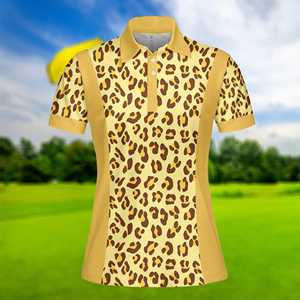 Camisetas sin mangas atléticas con cuello de secado rápido y estampado completo de leopardo con logotipo personalizado, camiseta Polo de Golf y tenis para mujer - Product Image 5