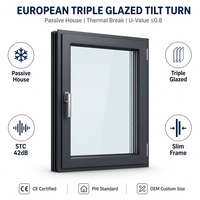 Ventana Abatible de Aluminio Estilo Europeo con Rotura de Puente Térmico, Triple Acristalamiento Low-E, Argón, Microventilación para Baño, Ideal para Casas Pasivas