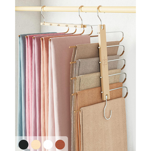 Whole Sale Durable 5 in 1 Wardrobe Organizer Magic Pants Hangers with 2 Pack for Bathroom <b>Clothes</b> <b>Rack</b> Shelves - Product Image 1