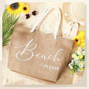 Bolso grande de playa de yute para mujer con asas de algodón, bolso impermeable, viaje, vacaciones, mar, verano, viaje, Picnic, compras, comestibles - Product Image 2