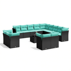 Set Divano da Esterno in Polyrattan Nero con Cuscini, 14 Pezzi, Arredamento da Giardino Stile Contemporaneo, Posti a Sedere per 10+ Persone - Product Image 1