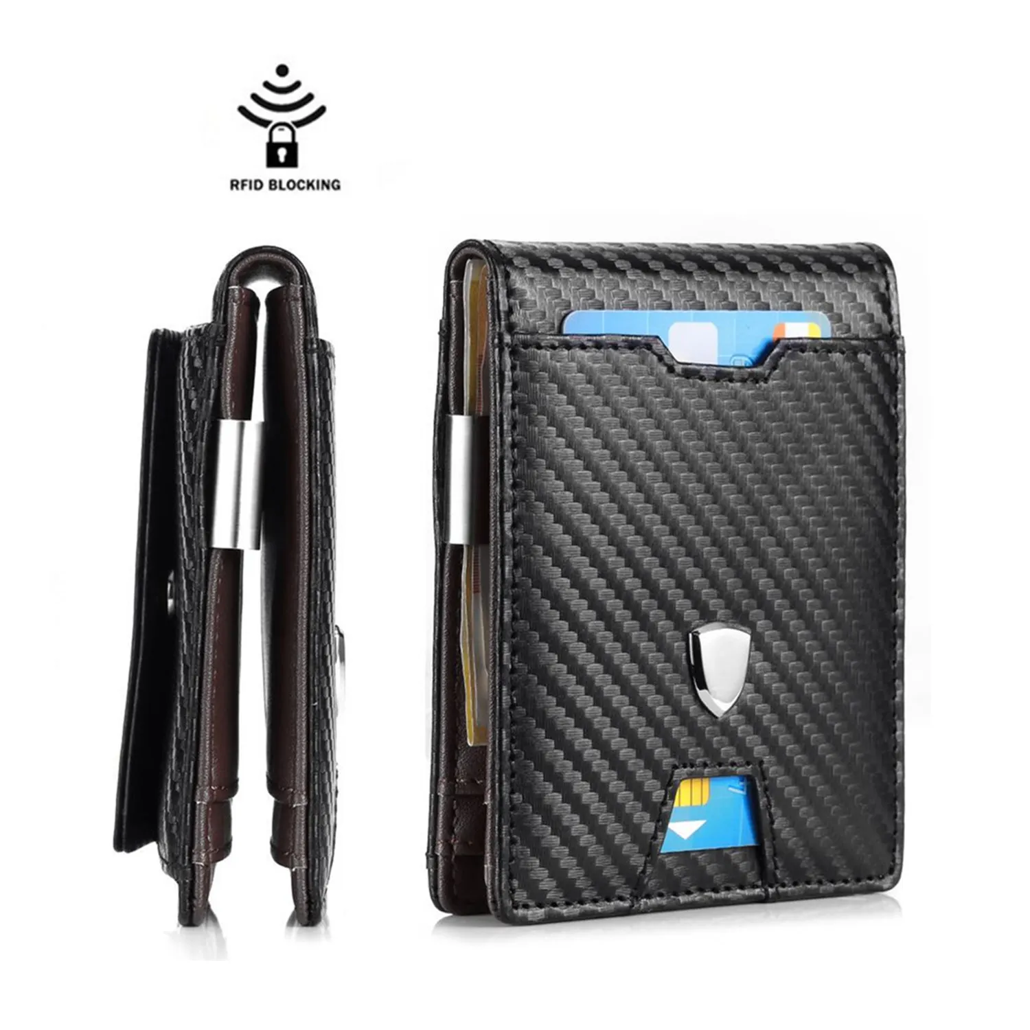 Amazon hot RFID anti-theft carbon fiber card holder Money clip men's coin card holder wallets