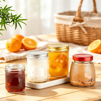 Bocaux en verre texturé transparent de plusieurs tailles avec bouchons à vis en métal assortis – Récipients de stockage pour aliments nutritifs et nids d'oiseaux