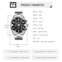 Nouvelle montre à quartz pour homme SKMEI 9387 avec cadran spiralé à six aiguilles, sportive, en acier inoxydable, tendance, de haute qualité, étanche, vente en gros, Relojes
