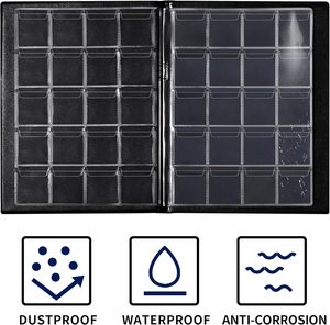 200-Pocket <strong>Coin</strong> Collecting Album <strong>Book</strong> 10 Pages 33x33 mm Grid Holder PVC Cover Pounds Pence Cents Dollars Nickel (Black) - Product Image 4