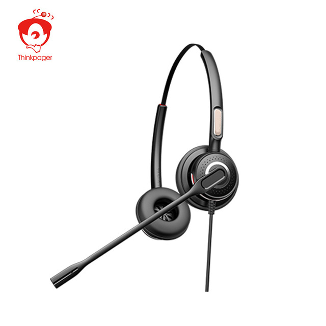 Thinkpager Call Center Headset Boom Mic Wired Over-Ear Headphone for PC/Mobile/Landline Noise Cancelling Customer Service