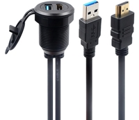 Adaptateur de montage encastré LED double USB pour tableau de bord de voiture, double port USB 3.0 mâle vers femelle, câbles de chargeur USB Type C à montage sur panneau