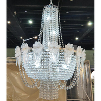 Lustre luxueux en cristal LED AC avec des feuilles de fleurs et éclairage multicolore pour la décoration du plafond de la maison et des salles de réception de mariage