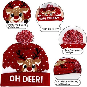 Dẫn giáng sinh mũ giáng sinh Áo len đan mũ với Mũ Beanie ánh sáng Xmas 2025 - Product Image 4