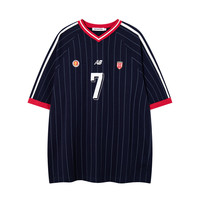 T-shirt décontracté sport pour homme, col en V, manches courtes, rayures verticales, coupe ample, 250G, haute qualité, personnalisé, avec impression du numéro 7, style décontracté