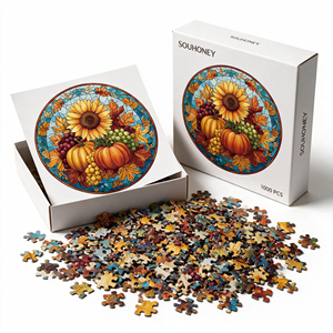 Rompecabezas Personalizado SOUHONEY de 1000 Piezas con Diseño Otoñal de Girasol, Calabaza, Uvas y Hojas, Juguete Educativo para Adultos y Niños - Product Image 1