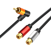 I-zclive Répartiteur RCA en Y à 90 degrés, design fin de 20 cm, coque en aluminium plaqué or, pour haut-parleur et subwoofer audio stéréo