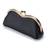 Estuche multifunción de cuero genuino para gafas de sol, caja portátil para gafas con cierre de beso, organizador de gafas para mujer
