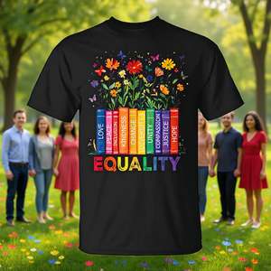 T-shirt Fierté de l'égalité, Livres arc-en-ciel, Amour, Paix, Gentillesse, Diversité, Unité, Justice, Espoir, LGBTQ, Droits humains, Message - Product Image 3