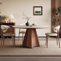 Combinaison table et chaises en bois massif, petit salon, couleur noyer, table à manger circulaire simple