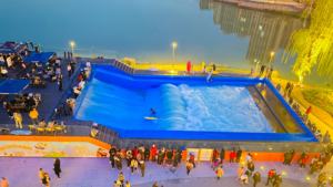 Simulatore di Surf con onde di coda commerciale macchina prezzo diretto della fabbrica azzurro 304 acciaio inossidabile 100-500kg attrezzature per l'acqua - Product Image 2