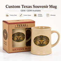 Tasses à café en céramique souvenir de la ville du Texas, États-Unis, avec logo en cuivre dans un coffret cadeau, personnalisables