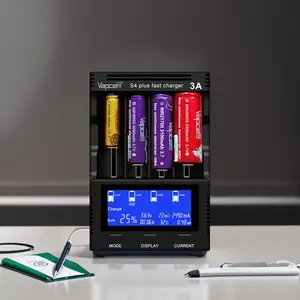 Nieuwste Collectie Vapcell S4 Plus Snelle Smart Battery Charger 4 Slots 12A Oplader Voor 18650 21700 32700 26650 Oplaadbare Batterijen